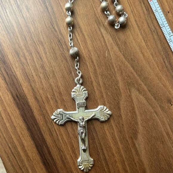 Vintage 1960s Hill Mark 925 STERLING Silver Rosary Bead Necklace Crucifix - Picture 13 of 16